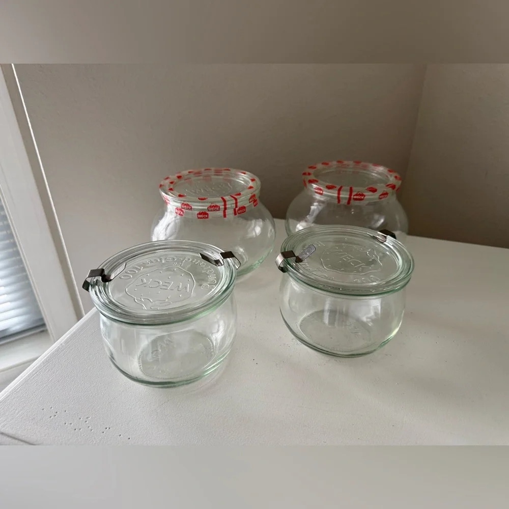 WECK | Lot Of 4 | 1 & 1/2 Liter Glass Jars Rundrand Tulip Strawberry Canning New
